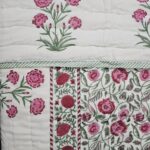 Reversible Handblock Quilt - Pink Flower Jaal