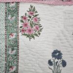 Reversible Handblock Quilt - Pink & Blue Flowers