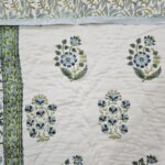 Reversible Handblock AC Quilt - Nine Petal Blue Flower