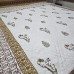 eversible Handblock Quilt - Brown Floral Honeycomb