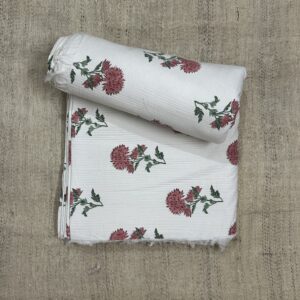 Quilted Fabric - Coral Pink Flower Handblock