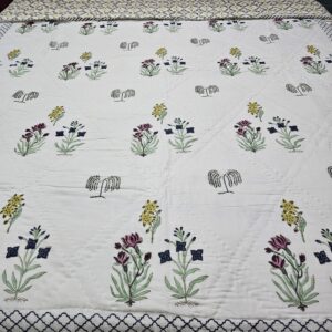 Reversible Handblock Quilt - Yellow Flower Border