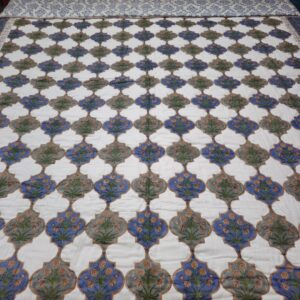 Reversible Handblock Quilt - Blue Green Mughal Buta