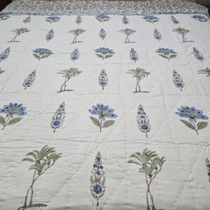 Reversible Handblock Quilt - Palm Floral