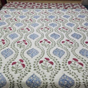 Reversible Handblock Quilt - Green Bud Wine Pattern