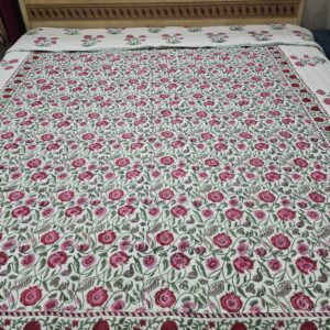 Reversible Handblock Quilt - Pink Flower Jaal