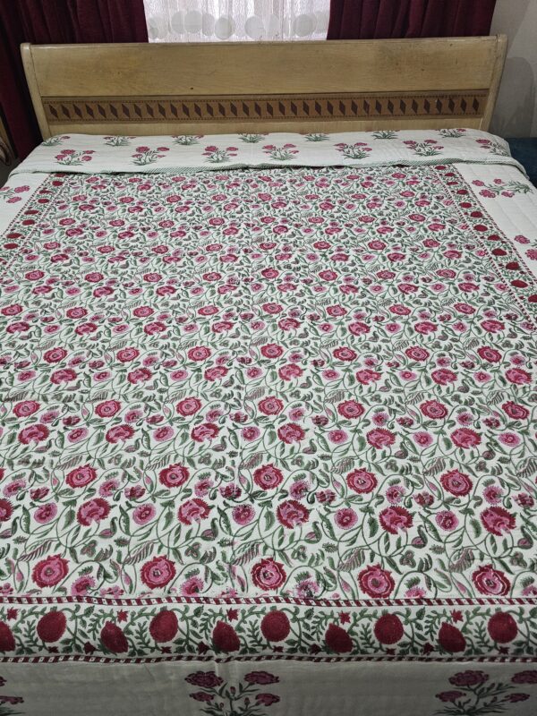 Reversible Handblock Quilt - Pink Flower Jaal