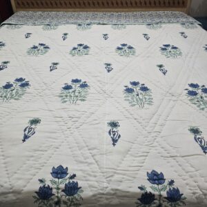 Reversible Handblock Quilt - Blue Bud & Flower Pattern