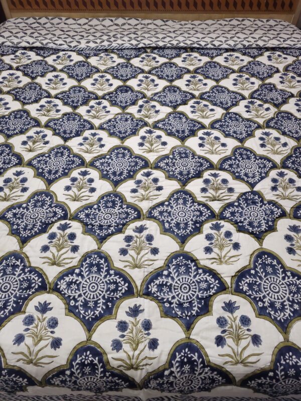 Reversible Handblock Quilt - Blue Mughal Buta