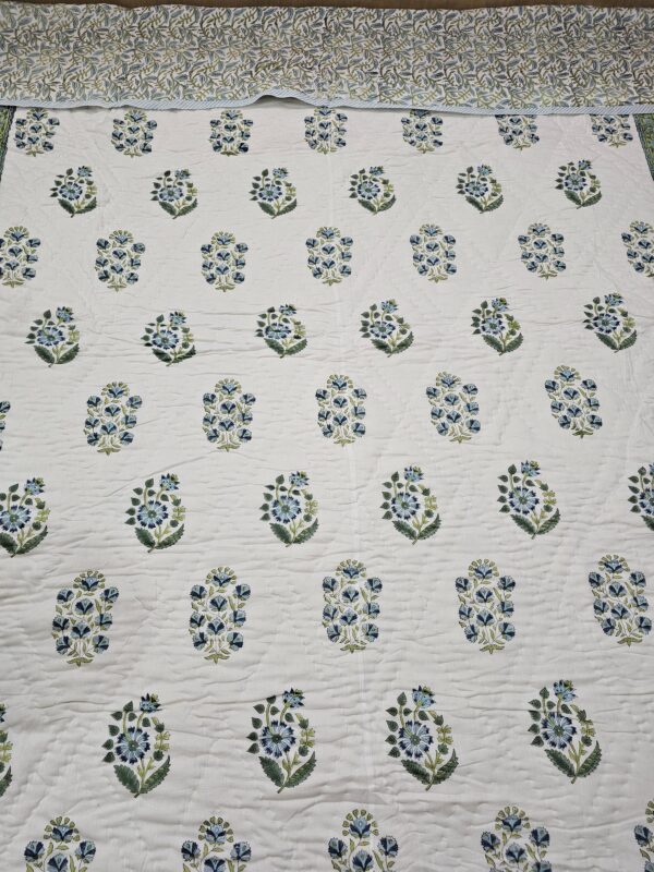 Reversible Handblock AC Quilt - Nine Petal Blue Flower