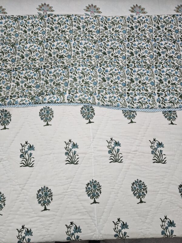 Reversible Handblock AC Quilt - Turquoise