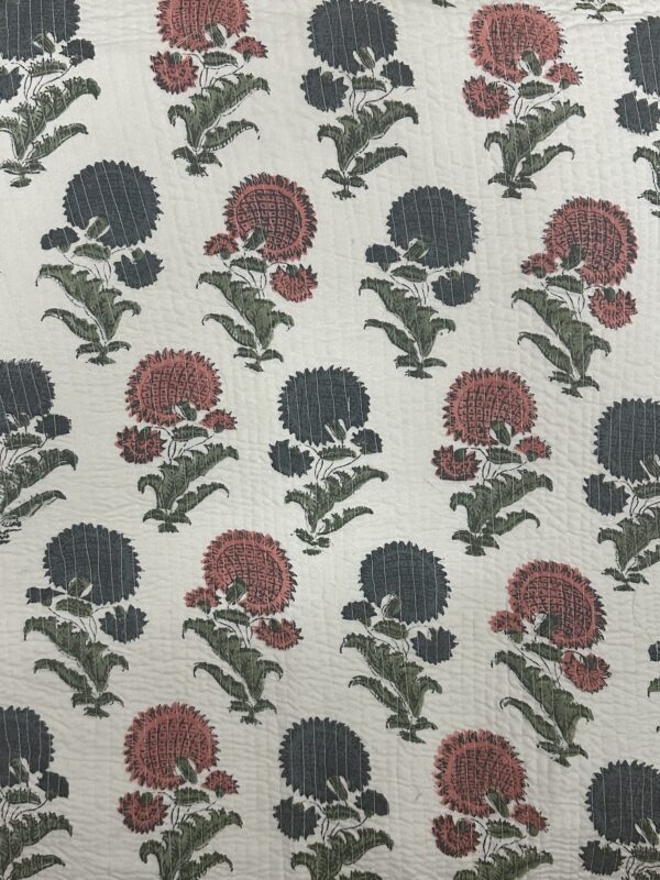 Quilted Fabric - Coral Pink Grey Handblock