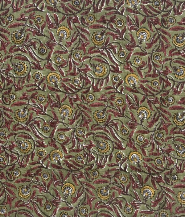 Quilted Fabric - Yellow Flower Maroon leaf Handblock