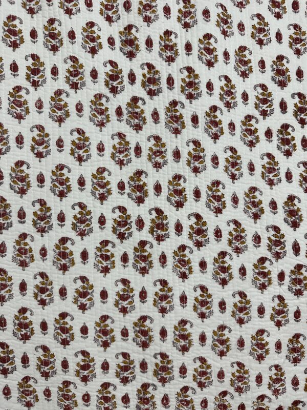 Quilted Fabric - Maroon Flower Mustard leaf Handblock