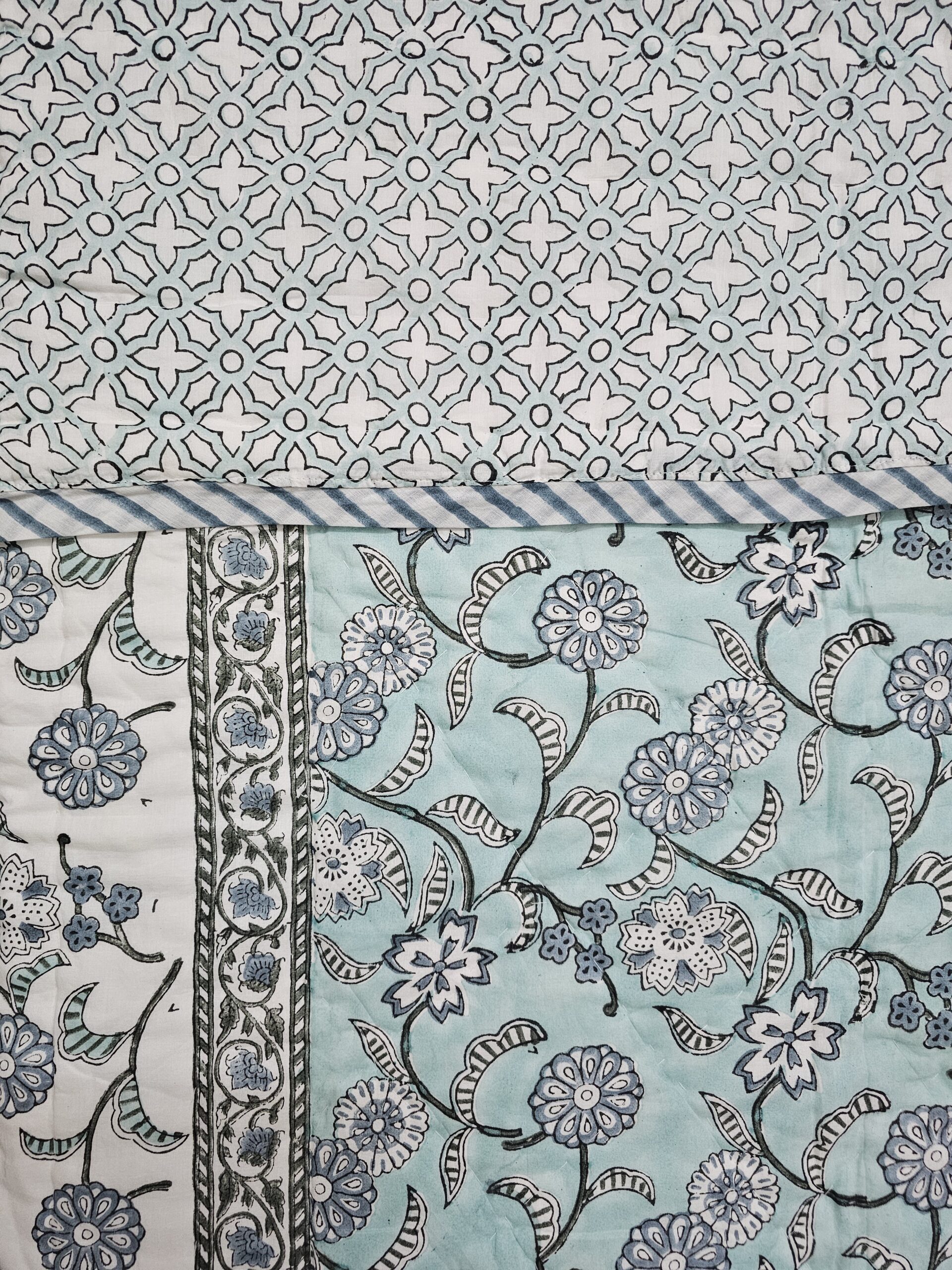 Reversible Handblock Quilt - Blue Floral Jaal Reversible Handblock Quilt - Blue Floral Jaal