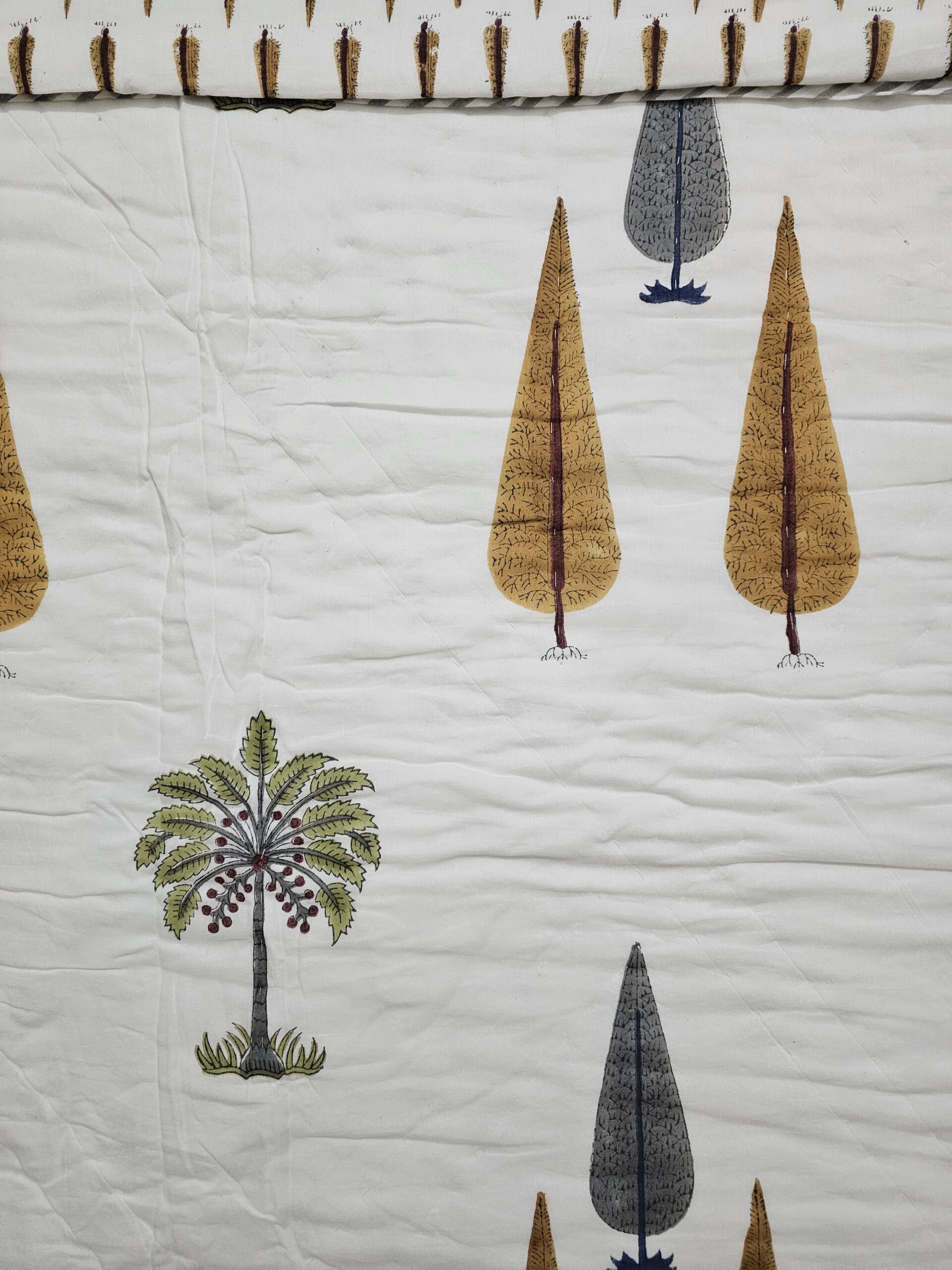 Reversible Handblock AC Quilt - Three Pine Reversible Handblock AC Quilt - Three Pine