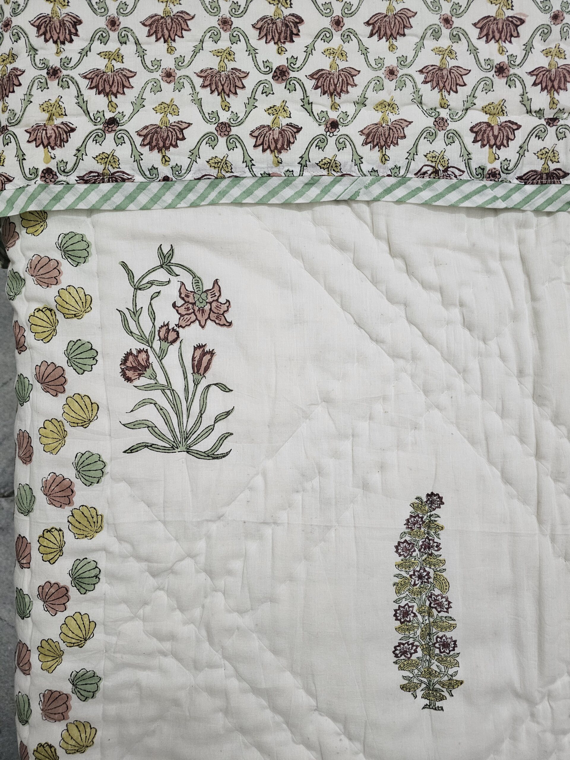 Reversible Handblock Quilt - Shell Border Reversible Handblock Quilt - Shell Border