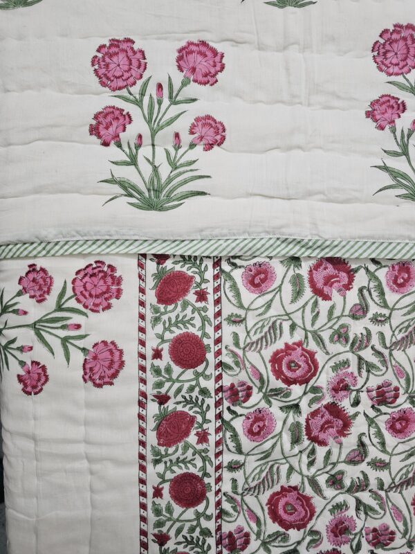 Reversible Handblock Quilt - Pink Flower Jaal