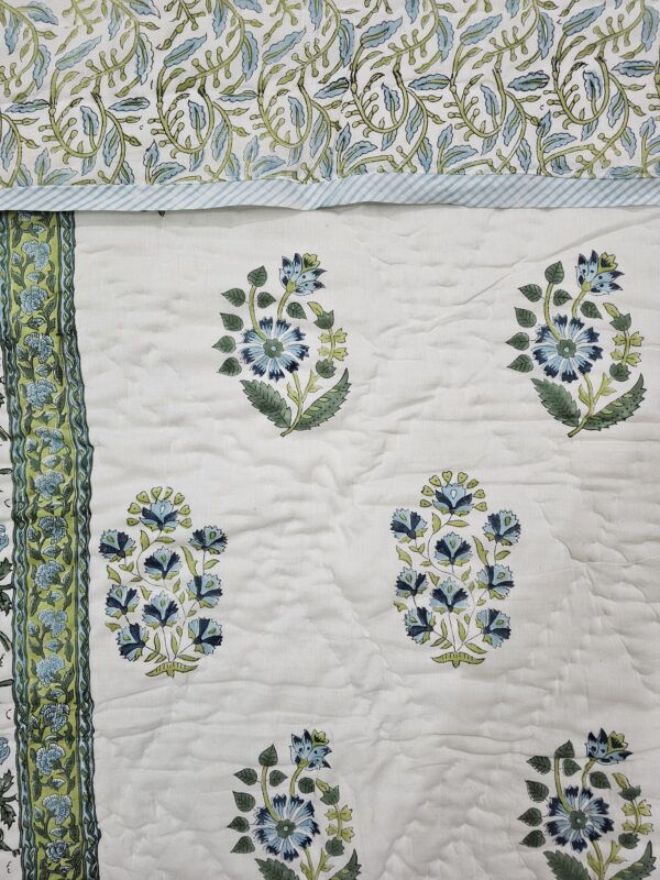 Reversible Handblock AC Quilt - Nine Petal Blue Flower