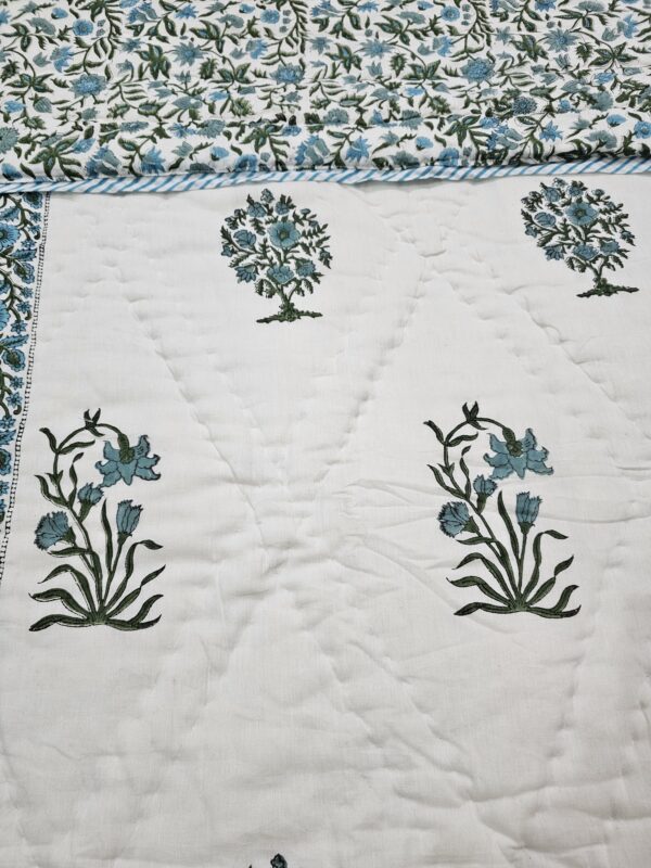 Reversible Handblock AC Quilt - Turquoise