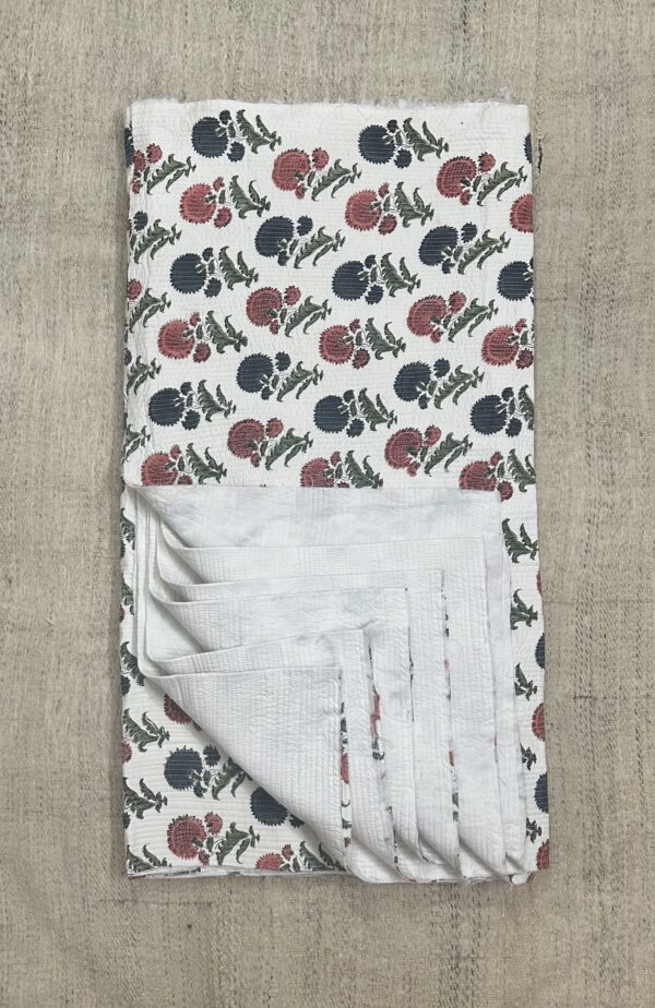 Quilted Fabric - Coral Pink Grey Handblock