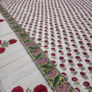 Reversible Handblock Quilt - Cherry Red Poppies