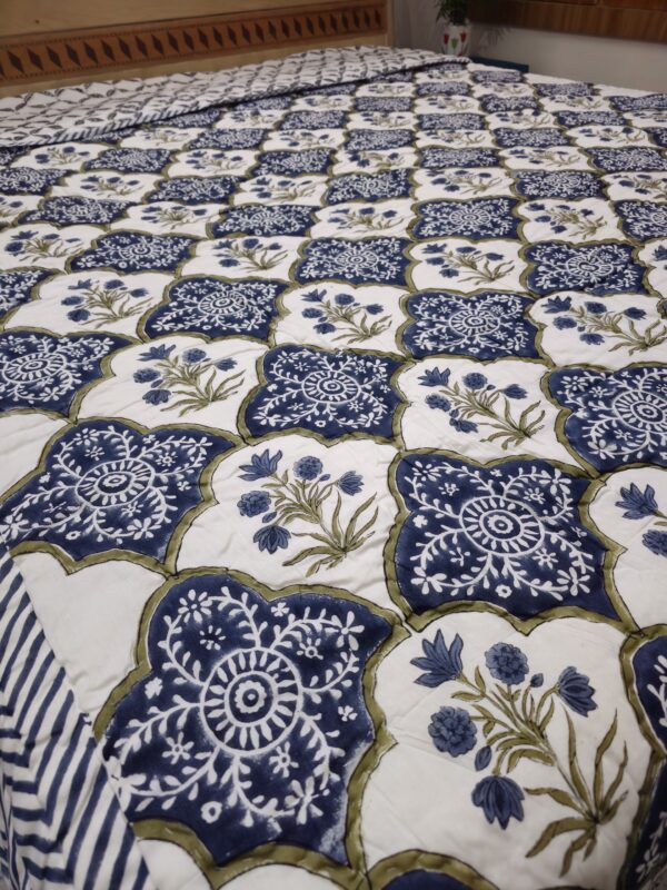 Reversible Handblock Quilt - Blue Mughal Buta