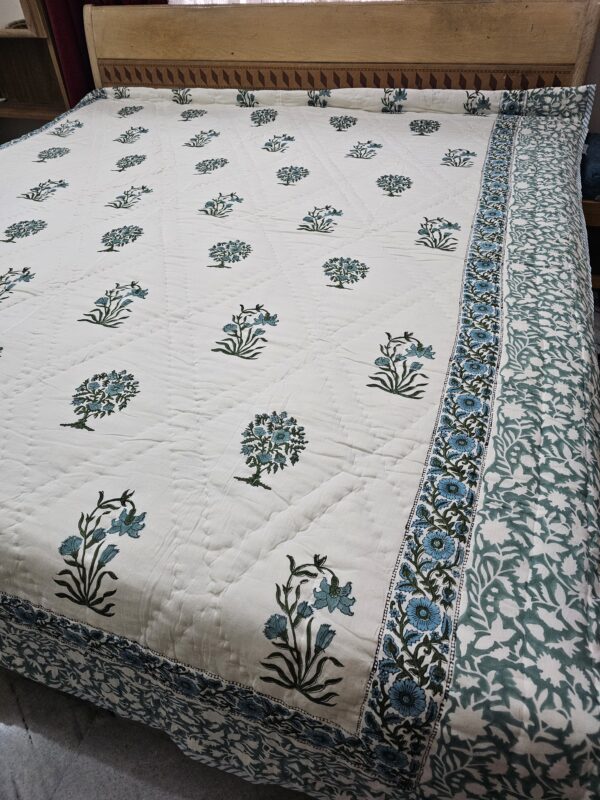 Reversible Handblock AC Quilt - Turquoise