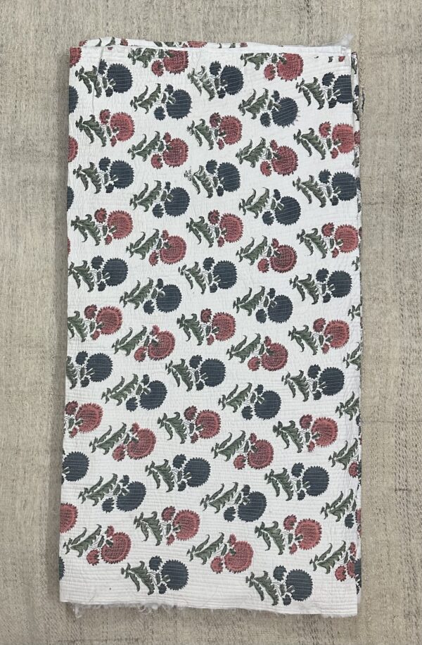 Quilted Fabric - Coral Pink Grey Handblock