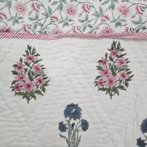 Reversible Handblock Quilt - Pink & Blue Flowers