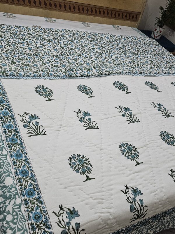 Reversible Handblock AC Quilt - Turquoise